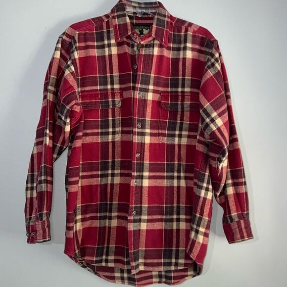 FIELD & STREAM Button Heavy Flannel Shirt Classic Red Lumberjack Plaid Mens M - Picture 1 of 10